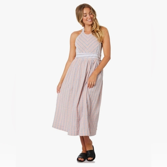 Like New Free People x Color Theory Plaid Midi Dress Sz M $128 Retail - Picture 4 of 15